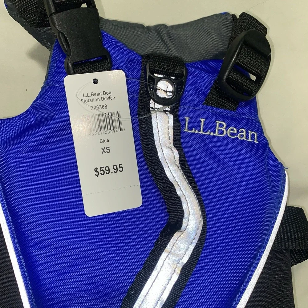 LL Bean Dog Flotation Device Life Jacket PFD Blue Nylon Pet Swim Safety Vest NWT